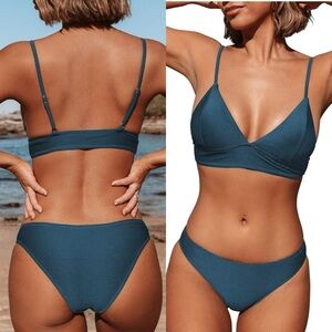 NWT Women Bikini Set Solid Color Sexy Triangle Two Piece Swimsuit SIZE SMALL